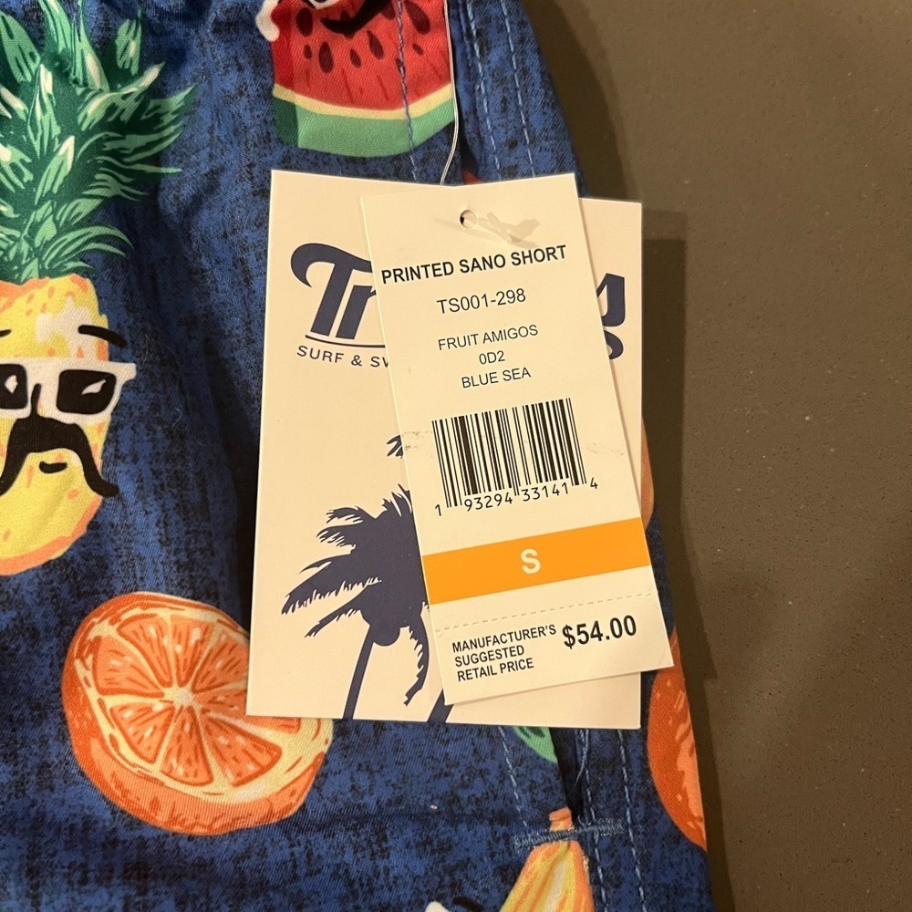 Playful Blue Swim Trunks with Citrus Fruit Design - Picture 2 of 5